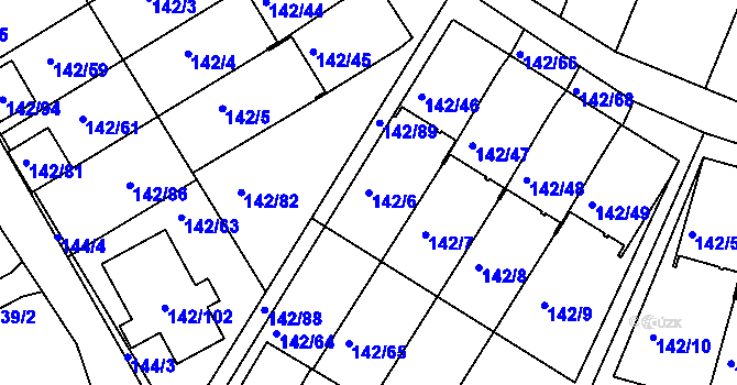 Parcela st. 142/6 v KÚ Starý Harcov, Katastrální mapa