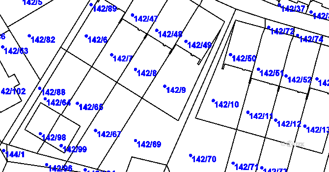 Parcela st. 142/9 v KÚ Starý Harcov, Katastrální mapa