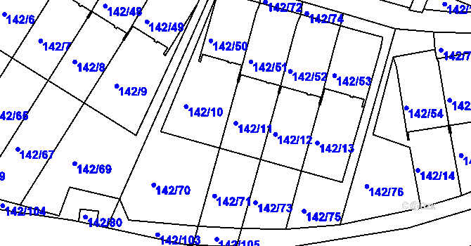 Parcela st. 142/11 v KÚ Starý Harcov, Katastrální mapa