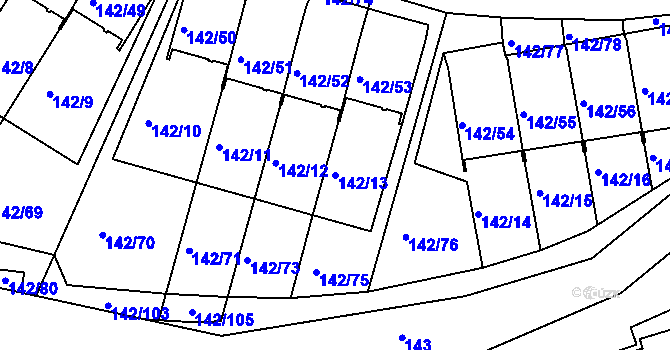 Parcela st. 142/13 v KÚ Starý Harcov, Katastrální mapa