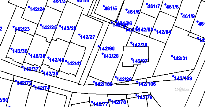 Parcela st. 142/28 v KÚ Starý Harcov, Katastrální mapa