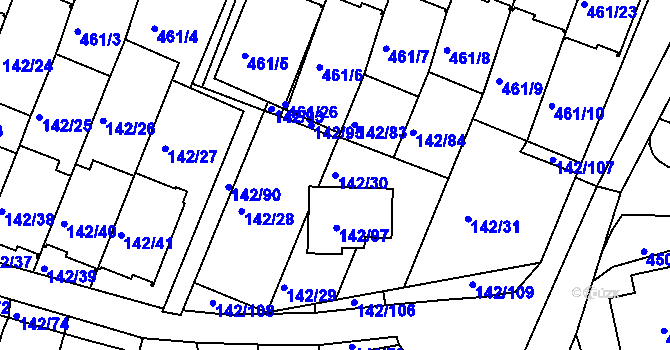 Parcela st. 142/30 v KÚ Starý Harcov, Katastrální mapa