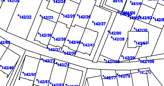 Parcela st. 142/41 v KÚ Starý Harcov, Katastrální mapa