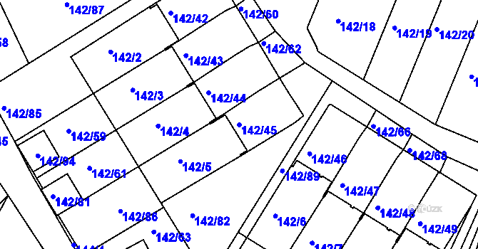 Parcela st. 142/45 v KÚ Starý Harcov, Katastrální mapa