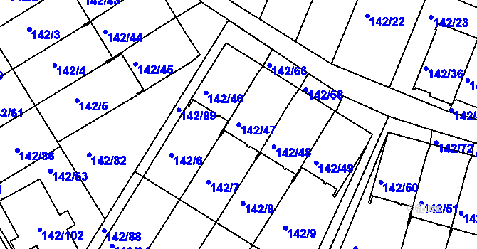 Parcela st. 142/47 v KÚ Starý Harcov, Katastrální mapa