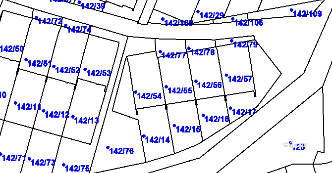 Parcela st. 142/55 v KÚ Starý Harcov, Katastrální mapa