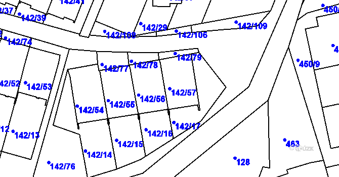 Parcela st. 142/57 v KÚ Starý Harcov, Katastrální mapa