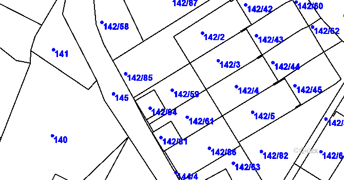 Parcela st. 142/59 v KÚ Starý Harcov, Katastrální mapa