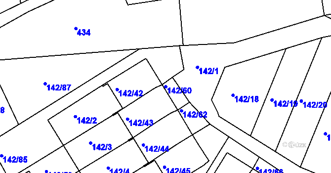Parcela st. 142/60 v KÚ Starý Harcov, Katastrální mapa