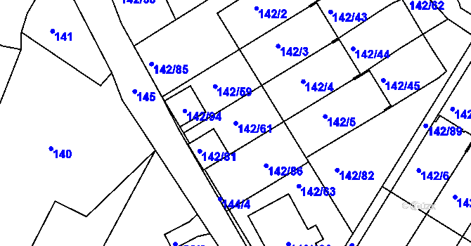 Parcela st. 142/61 v KÚ Starý Harcov, Katastrální mapa