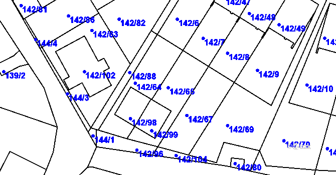 Parcela st. 142/65 v KÚ Starý Harcov, Katastrální mapa