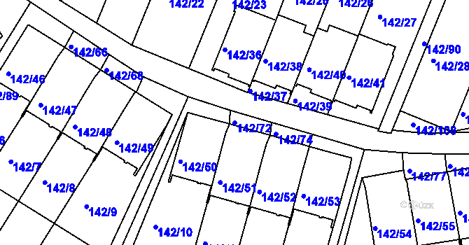 Parcela st. 142/72 v KÚ Starý Harcov, Katastrální mapa