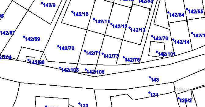 Parcela st. 142/73 v KÚ Starý Harcov, Katastrální mapa