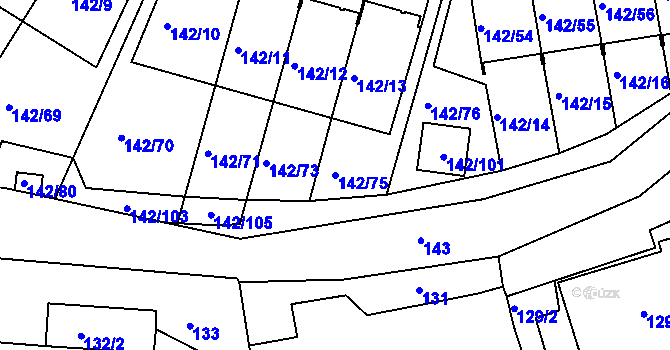 Parcela st. 142/75 v KÚ Starý Harcov, Katastrální mapa