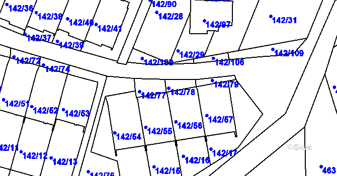 Parcela st. 142/78 v KÚ Starý Harcov, Katastrální mapa