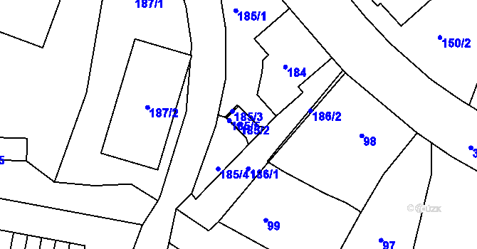 Parcela st. 185/2 v KÚ Starý Harcov, Katastrální mapa