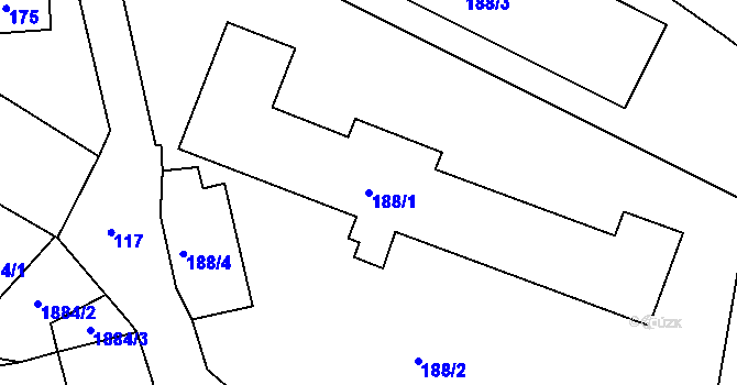 Parcela st. 188/1 v KÚ Starý Harcov, Katastrální mapa