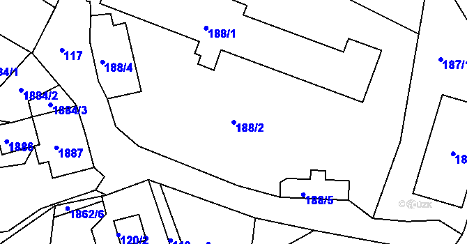 Parcela st. 188/2 v KÚ Starý Harcov, Katastrální mapa