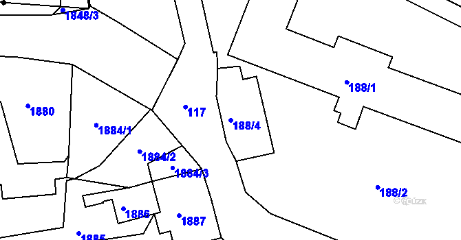Parcela st. 188/4 v KÚ Starý Harcov, Katastrální mapa