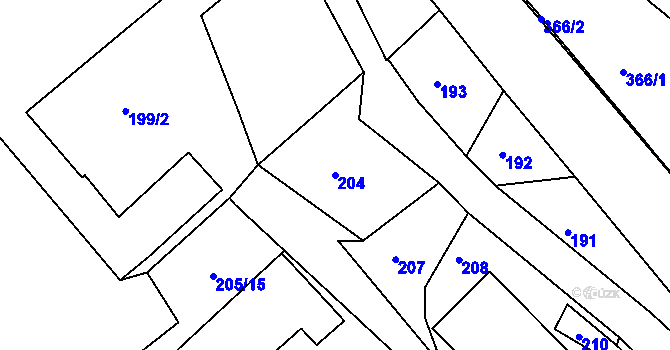 Parcela st. 204 v KÚ Starý Harcov, Katastrální mapa