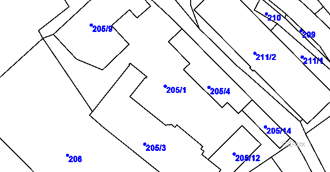 Parcela st. 205/1 v KÚ Starý Harcov, Katastrální mapa
