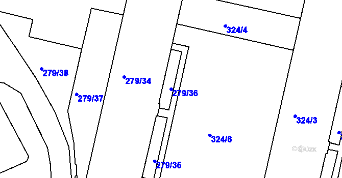 Parcela st. 279/36 v KÚ Starý Harcov, Katastrální mapa