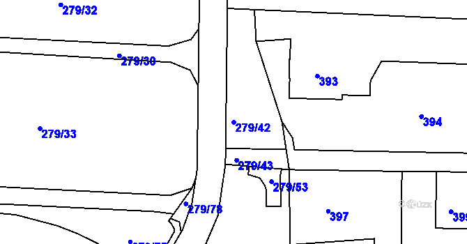 Parcela st. 279/42 v KÚ Starý Harcov, Katastrální mapa