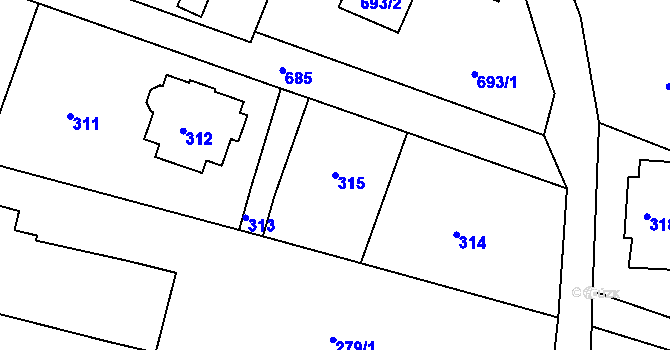 Parcela st. 315 v KÚ Starý Harcov, Katastrální mapa