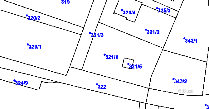 Parcela st. 321/1 v KÚ Starý Harcov, Katastrální mapa