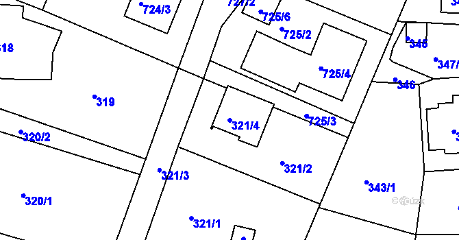 Parcela st. 321/4 v KÚ Starý Harcov, Katastrální mapa