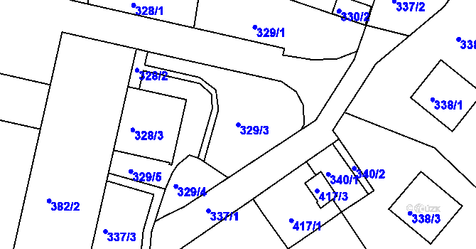Parcela st. 329/3 v KÚ Starý Harcov, Katastrální mapa
