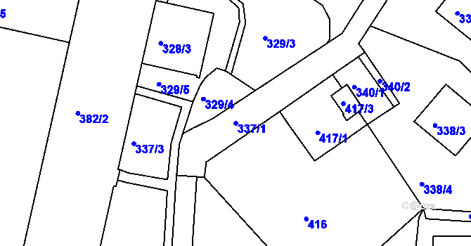 Parcela st. 337/1 v KÚ Starý Harcov, Katastrální mapa
