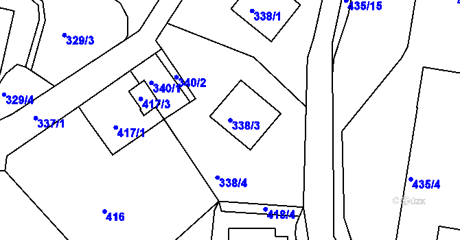 Parcela st. 338/3 v KÚ Starý Harcov, Katastrální mapa