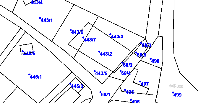 Parcela st. 443/2 v KÚ Starý Harcov, Katastrální mapa