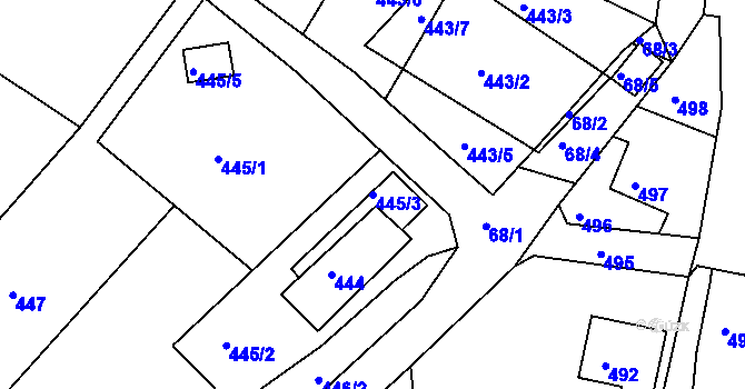 Parcela st. 445/3 v KÚ Starý Harcov, Katastrální mapa
