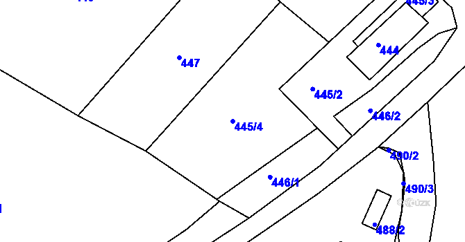 Parcela st. 445/4 v KÚ Starý Harcov, Katastrální mapa