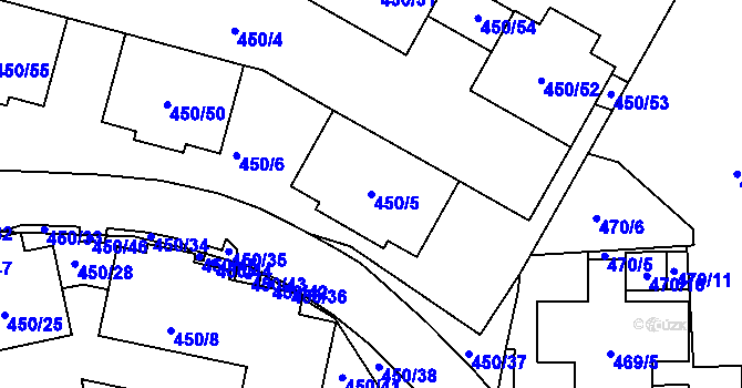 Parcela st. 450/5 v KÚ Starý Harcov, Katastrální mapa
