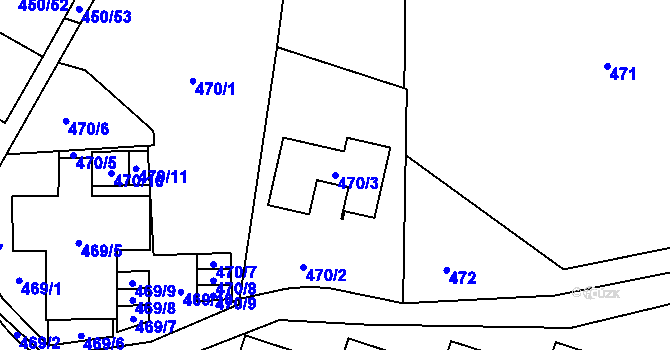 Parcela st. 470/3 v KÚ Starý Harcov, Katastrální mapa