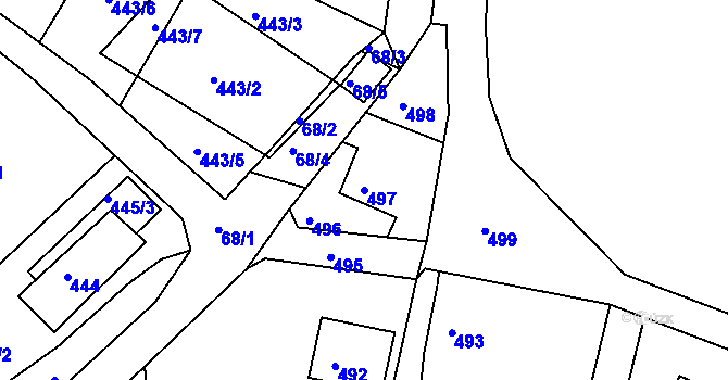 Parcela st. 497 v KÚ Starý Harcov, Katastrální mapa