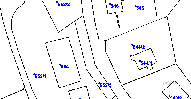 Parcela st. 551 v KÚ Starý Harcov, Katastrální mapa