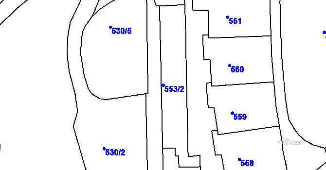 Parcela st. 553/2 v KÚ Starý Harcov, Katastrální mapa