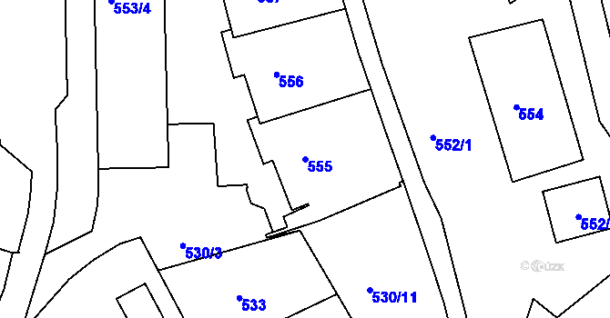 Parcela st. 555 v KÚ Starý Harcov, Katastrální mapa