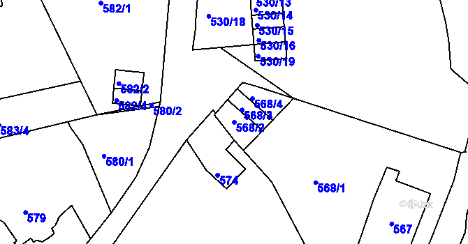 Parcela st. 568/2 v KÚ Starý Harcov, Katastrální mapa