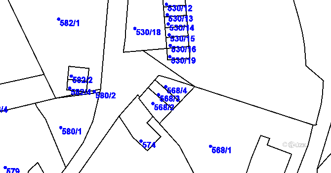 Parcela st. 568/4 v KÚ Starý Harcov, Katastrální mapa