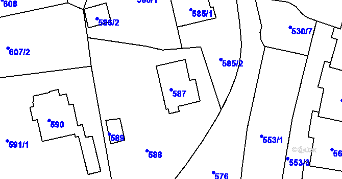 Parcela st. 587 v KÚ Starý Harcov, Katastrální mapa