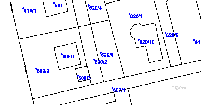Parcela st. 620/5 v KÚ Starý Harcov, Katastrální mapa