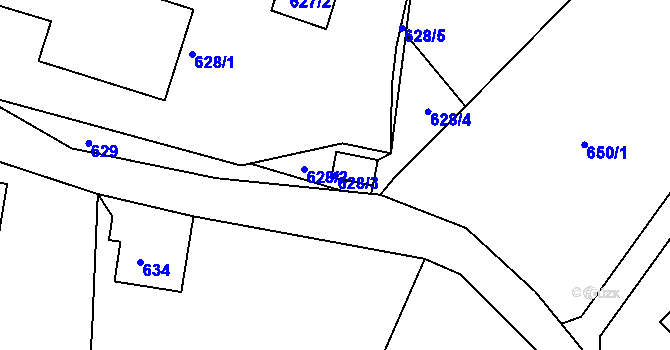 Parcela st. 628/3 v KÚ Starý Harcov, Katastrální mapa