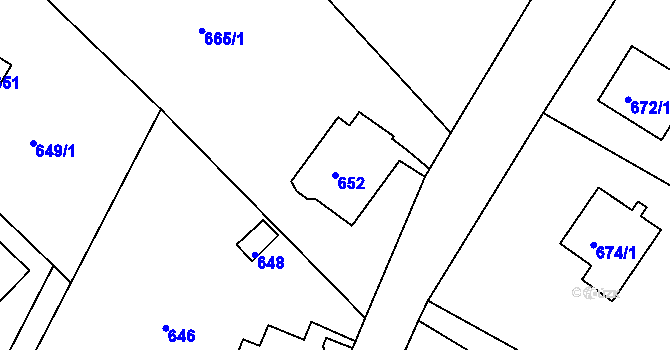 Parcela st. 652 v KÚ Starý Harcov, Katastrální mapa