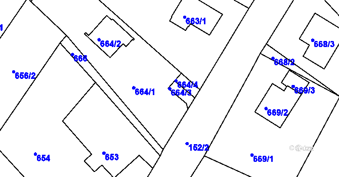 Parcela st. 664/3 v KÚ Starý Harcov, Katastrální mapa