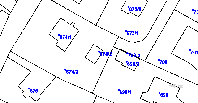 Parcela st. 674/2 v KÚ Starý Harcov, Katastrální mapa